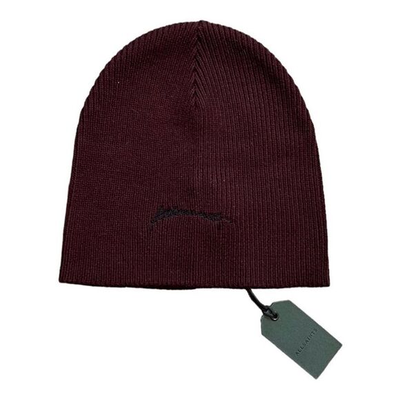 AllSaints Embroidered Script Beanie NWT Burgundy - Picture 1 of 6